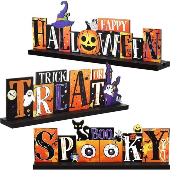 3 Pcs Halloween Table Decorations Pumpkin Table Centerpiece Boo Spooky Wood Sign - Picture 4 of 6
